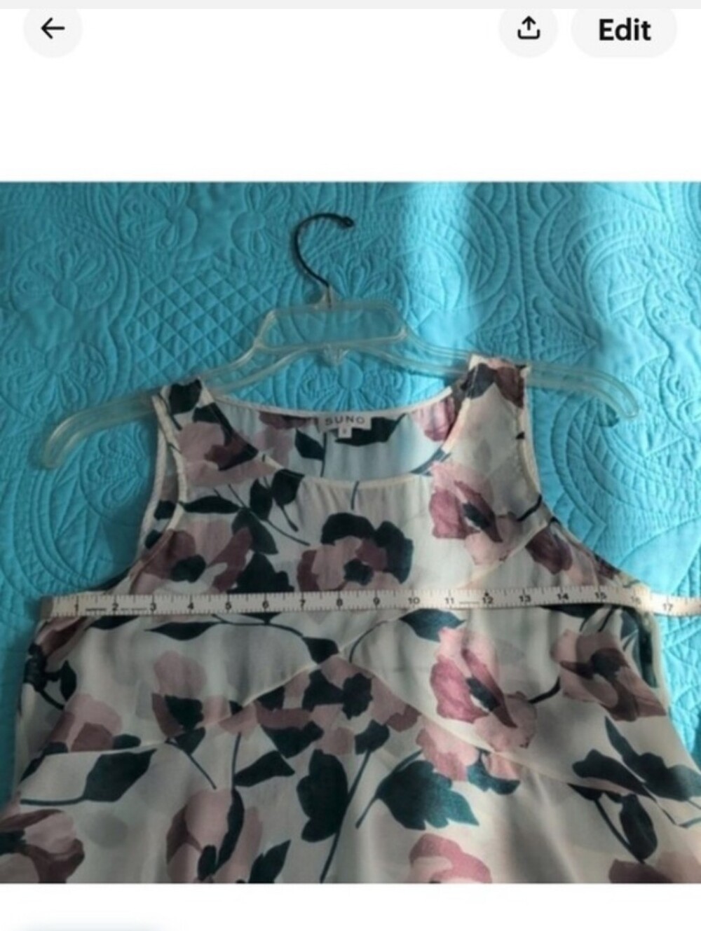 SUNO Silk Floral Sleeveless Tunic in Pink, Green, Cream 100 Percent Silk - Picture 5 of 8